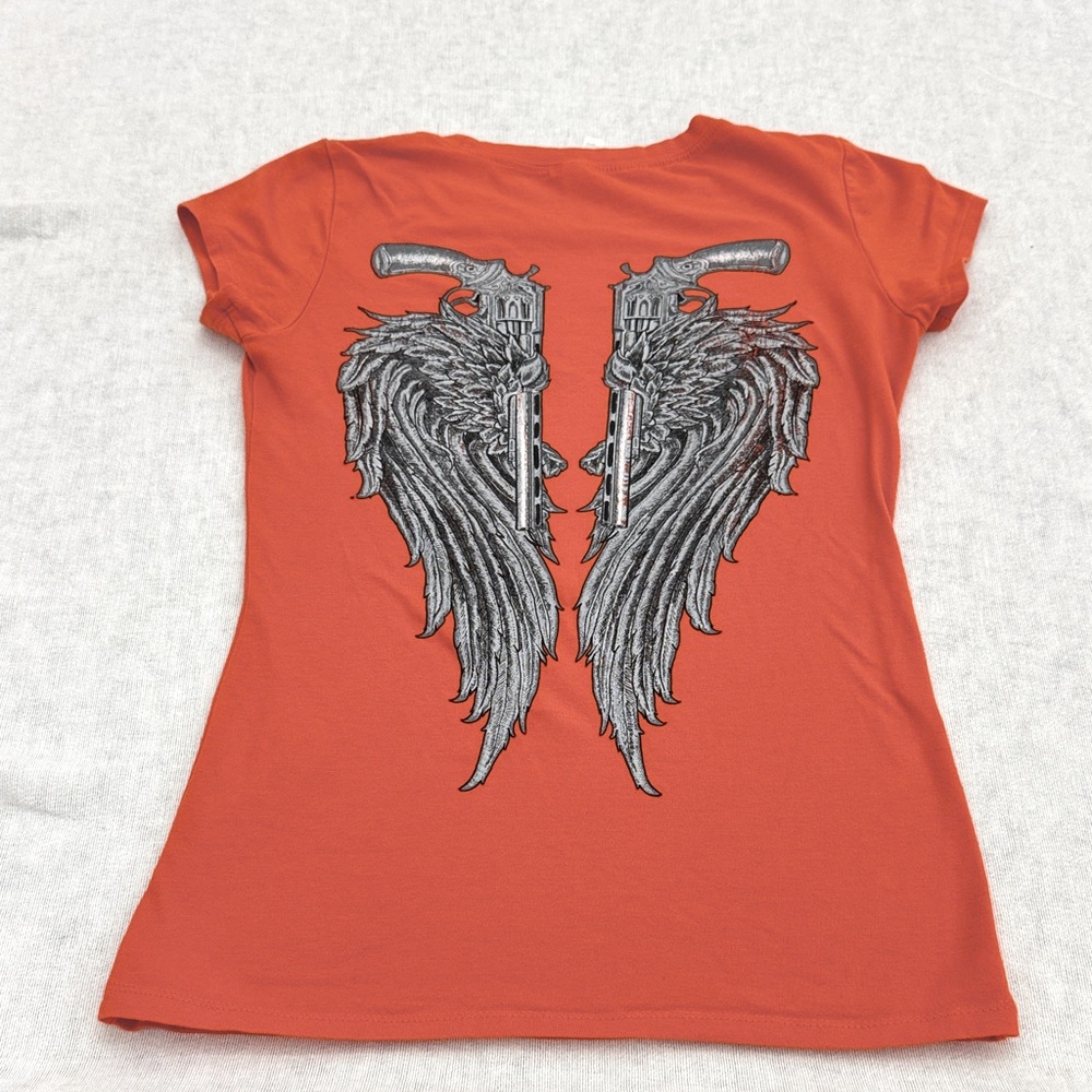 Sturgis Black Hills rally 2014 Orange Graphic Winged Women short sleeve Top (mlb